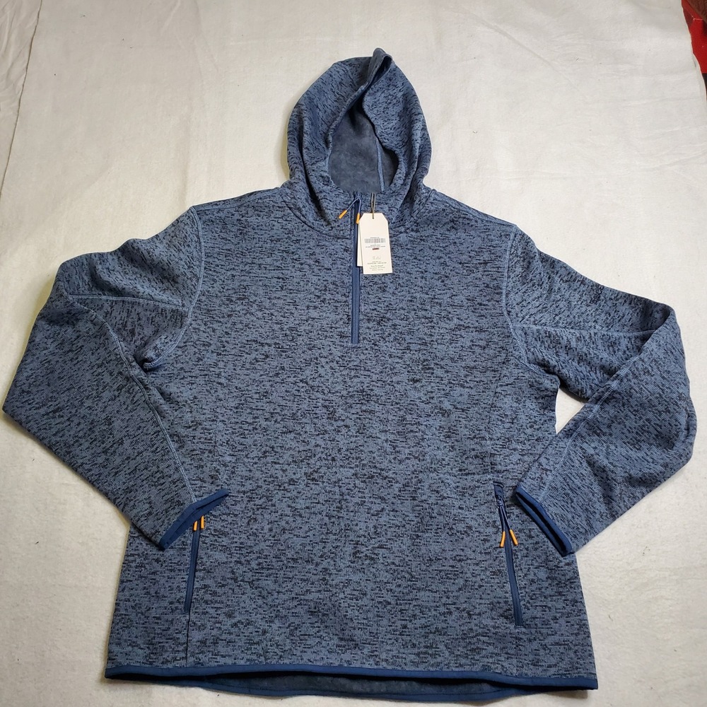 Ascend Mens Expedition Fleece Hoodie Blue Marled Quarter Zip Size Large